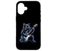 Gato negro tocando guitarra Rock and Roll Rock Star Design Carcasa para iPhone 16