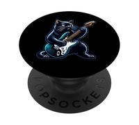 Gato negro tocando guitarra Rock and Roll Rock Star Design PopSockets PopGrip Adhesivo