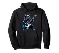 Gato negro tocando guitarra Rock and Roll Rock Star Design Sudadera con Capucha
