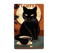 Gato Negro Tomando Café Pintura De Hojalata Placa Decoración Cartel De Chapa Vintage Pared Muestra Placa para Hogar Pub Garaje
