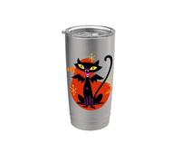 Gato negro vampiro con alas de murciélago, edad atómica, mediados de siglo, retro Vaso térmico de acero inoxidable de doble pared