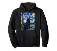 Gato Negro Van Gogh Noche Estrellada Arte Felino Amante Sudadera con Capucha