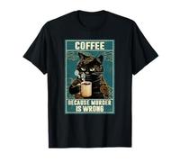 Gato Negro Vintage Bebiendo café Porque el Asesinato está Mal Camiseta