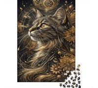 Gato Negro y oroRompecabezas Premium De 1000 Piezas Cartón Antistrés Astrología Gato Entretenimiento Familiar, Regalo Ideal para Días De Lluvia Y Unión Familiar 70x50cm/1000pcs