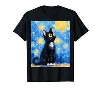Gato Noche Estrellada Van Gogh Cat Divertido Gato Negro Arte gráfico Camiseta