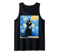 Gato Noche Estrellada Van Gogh Cat Divertido Gato Negro Arte gráfico Camiseta sin Mangas