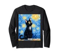 Gato Noche Estrellada Van Gogh Cat Divertido Gato Negro Arte gráfico Manga Larga
