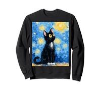 Gato Noche Estrellada Van Gogh Cat Divertido Gato Negro Arte gráfico Sudadera