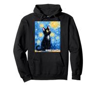 Gato Noche Estrellada Van Gogh Cat Divertido Gato Negro Arte gráfico Sudadera con Capucha