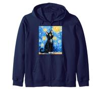 Gato Noche Estrellada Van Gogh Cat Divertido Gato Negro Arte gráfico Sudadera con Capucha