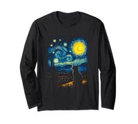 Gato Noche Estrellada Van Gogh Gato para Amante De Gatos Manga Larga