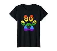 Gato o Perro LGBT Rainbow Flag Paw Print Lesbianas Gay Camiseta gráfica económica, Mujer, Negro, L