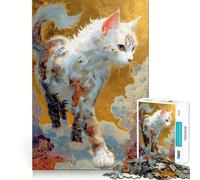 Gato ornamentado en un Paisaje de Nubes Doradas, Rompecabezas de 1000 Piezas para Adultos, Regalos, Juego de ingenio, Ocio, diversión, Calidad, Borde, Bonito Regalo (50x75cm)