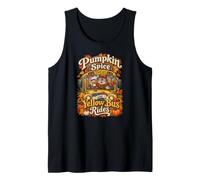 Gato Otoño Conductor Autobús Escolar Ruta Café Calabaza Camiseta sin Mangas