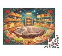 Gato Panadería Puzzle de 1000 Piezas Puzzle para Adultos Escena Pastelería Relajación Concentración Decoración Familiar Regalo 52x38cm/1000pcs