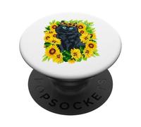 Gato para Mujer, Girasol, Flor Floral con estética Felina PopSockets PopGrip Adhesivo