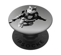 Gato paracaidista saltando bajo y paracaidista PopSockets PopGrip Adhesivo