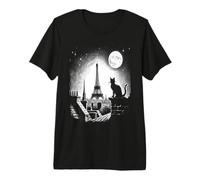 Gato París Luna Arte Divertido París Noche Am Camiseta Premium