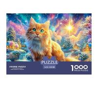 Gato Peluche en la Aldea Brillante Nevada Puzzle De 1000 Piezas Lindo Gato Mascota Desafiante Y Educativo para Todas Las Edades 52x38cm/1000pcs