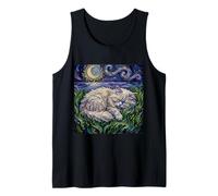 Gato Persa Blanco durmiendo Noche Estrellada Luna Obra de Arte Camiseta sin Mangas