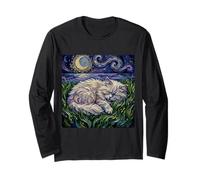 Gato Persa Blanco durmiendo Noche Estrellada Luna Obra de Arte Manga Larga