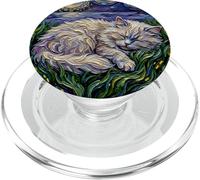 Gato Persa Blanco durmiendo Noche Estrellada Luna Obra de Arte PopSockets PopGrip para MagSafe