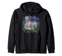 Gato Persa Blanco durmiendo Noche Estrellada Luna Obra de Arte Sudadera con Capucha