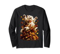 Gato Persa con Hojas de otoño felino Animal otoñal estético Manga Larga