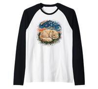 Gato Persa Crema Noche Estrellada Splash Obra de Arte Camiseta Manga Raglan