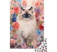 Gato Persa Flores Puzzle 1000 Piezas Impresión De Alta Definición, Puzzle De Madera, para Adultos Y Niños, Rompecabezas Juego De Retos, Pasatiempo Creativo 1000pcs (75x50cm)