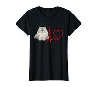 Gato Persa Latido del corazón ECG Lifeline Lindo Felino Mascota Amante Camiseta gráfica económica, Mujer, Negro, L
