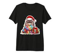 Gato Persa Luces de Navidad Sombrero de Papá Noel Dueño Amante Vacaciones Camiseta Premium