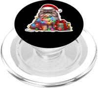 Gato Persa Luces de Navidad Sombrero de Papá Noel Dueño Amante Vacaciones PopSockets PopGrip para MagSafe