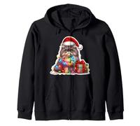 Gato Persa Luces de Navidad Sombrero de Papá Noel Dueño Amante Vacaciones Sudadera con Capucha