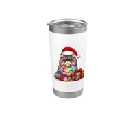 Gato persa Luces de Navidad Sombrero de Papá Noel Dueño Amante Vacaciones Vaso térmico de acero inoxidable de doble pared