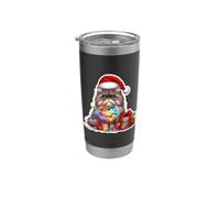 Gato persa Luces de Navidad Sombrero de Papá Noel Dueño Amante Vacaciones Vaso térmico de acero inoxidable de doble pared