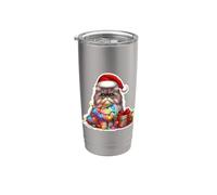 Gato persa Luces de Navidad Sombrero de Papá Noel Dueño Amante Vacaciones Vaso térmico de acero inoxidable de doble pared