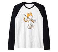 Gato Pescador Caña de Pescar Pesca Camiseta Manga Raglan