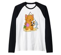Gato Pescador Pez Pesca Camiseta Manga Raglan