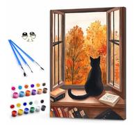 Gato Pintar por Numeros Niños, Pintar por Numeros Adultos Antepecho Paint by Numbers Principiantes, Manualidades Niños 10 Años DIY Kit de Pintura al Óleo de Lienzo Decoracion 20x30cm Sin Marco Y3-973