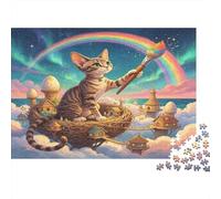 Gato Pintor Fantasía Puzzle de 1000 Piezas Puzzle para Adultos Arcoíris Cielo de Ensueño Juego de Puzzle 1000 Piezas Papel Relajación Decoración Hogar Familia 70x50cm/1000pcs