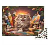 Gato Pintor Puzzle de 1000 Piezas Papel para Adultos Escena de Pintura Artística Puzzle para Toda la Familia Relajación Decoración Regalo 52x38cm/1000pcs