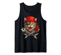Gato pirata Jolly Roger Halloween calavera y huesos cruzados Camiseta sin Mangas