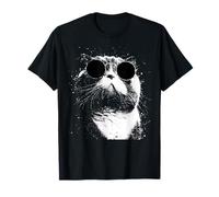 Gato Plegable escocés con Gafas de Sol Blanco Splash Art Cats Cool Camiseta