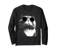Gato Plegable escocés con Gafas de Sol Blanco Splash Art Cats Cool Manga Larga