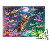 Gato Puzzle de 1000 Piezas Papel para Adultos Grullas de Origami Coloridas Escena Nocturna Puzzle para Toda la Familia Relajación Decoración Regalo 70x50cm/1000pcs