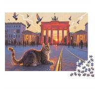 Gato Puzzle De 1000 Piezas The Gato Under The Sunset Rompecabezas Adultos De 1000 Piezas Pintura Regalo 1000pcs (75x50cm)