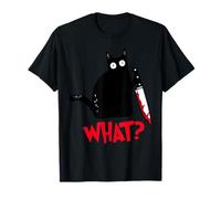 Gato ¿Qué? Gato Negro Divertido Gato Asesino con Cuchillo Camiseta