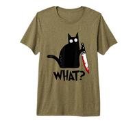 Gato ¿Qué? Gato Negro Divertido Gato Asesino con Cuchillo Camiseta Premium