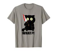 gato qué gracioso gato negro de miedo halloween con cuchillo sangriento Camiseta